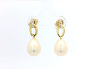 VINTAGE ESTATE DIAMOND & PEARL EARRINGS 9ct GOLD