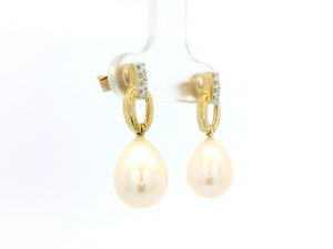 VINTAGE ESTATE DIAMOND & PEARL EARRINGS 9ct GOLD