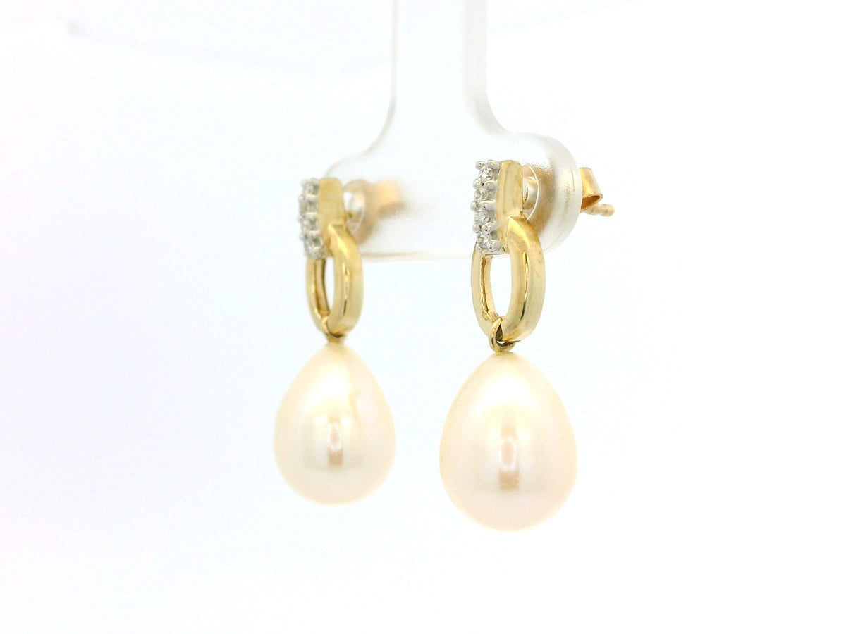 VINTAGE ESTATE DIAMOND & PEARL EARRINGS 9ct GOLD