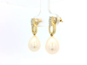 VINTAGE ESTATE DIAMOND & PEARL EARRINGS 9ct GOLD