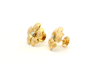 VINTAGE DIAMOND FLOWER EARRINGS 14ct GOLD