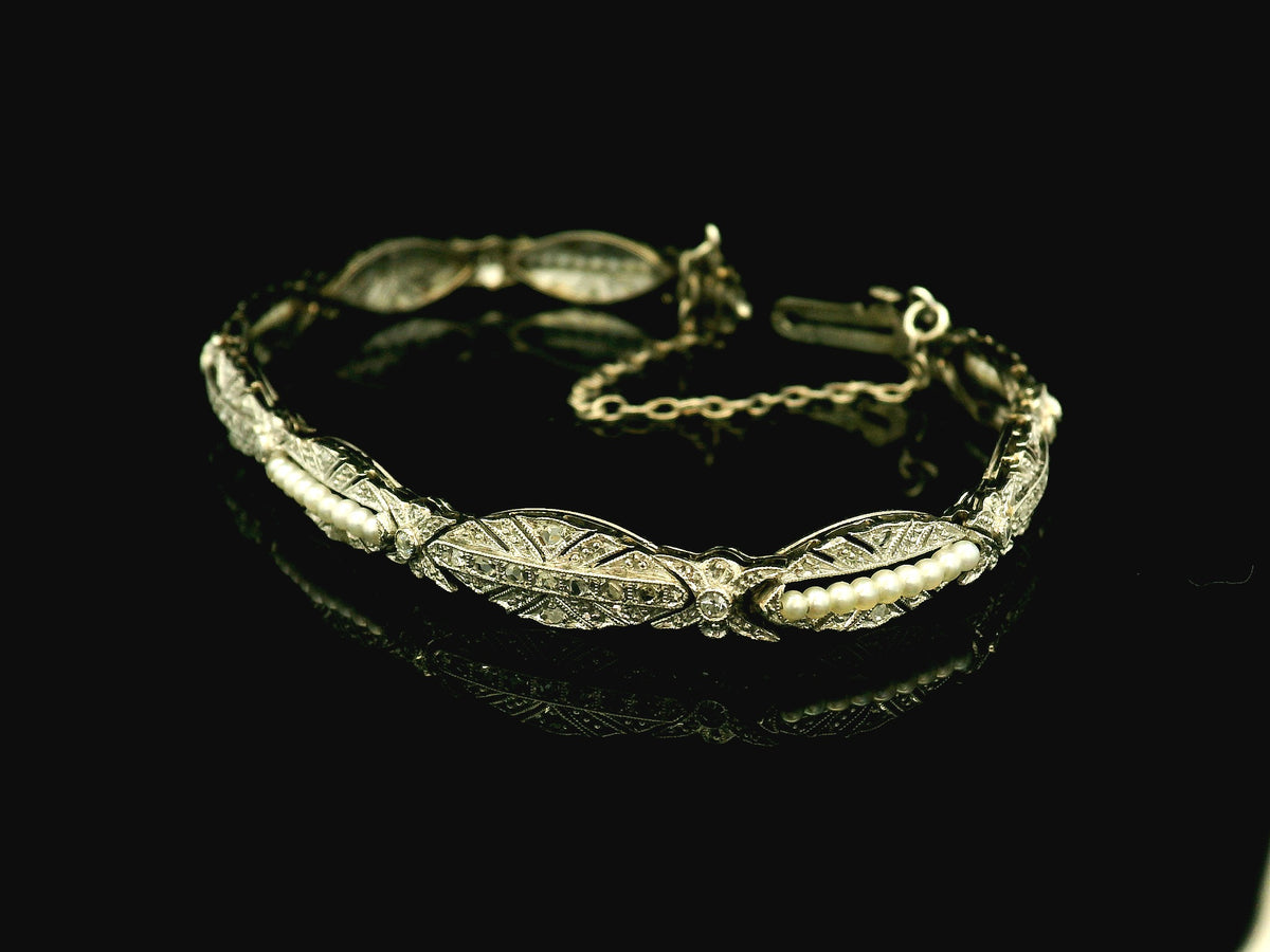 ART DECO DIAMOND &amp; PEARL BRACELET 9ct GOLD