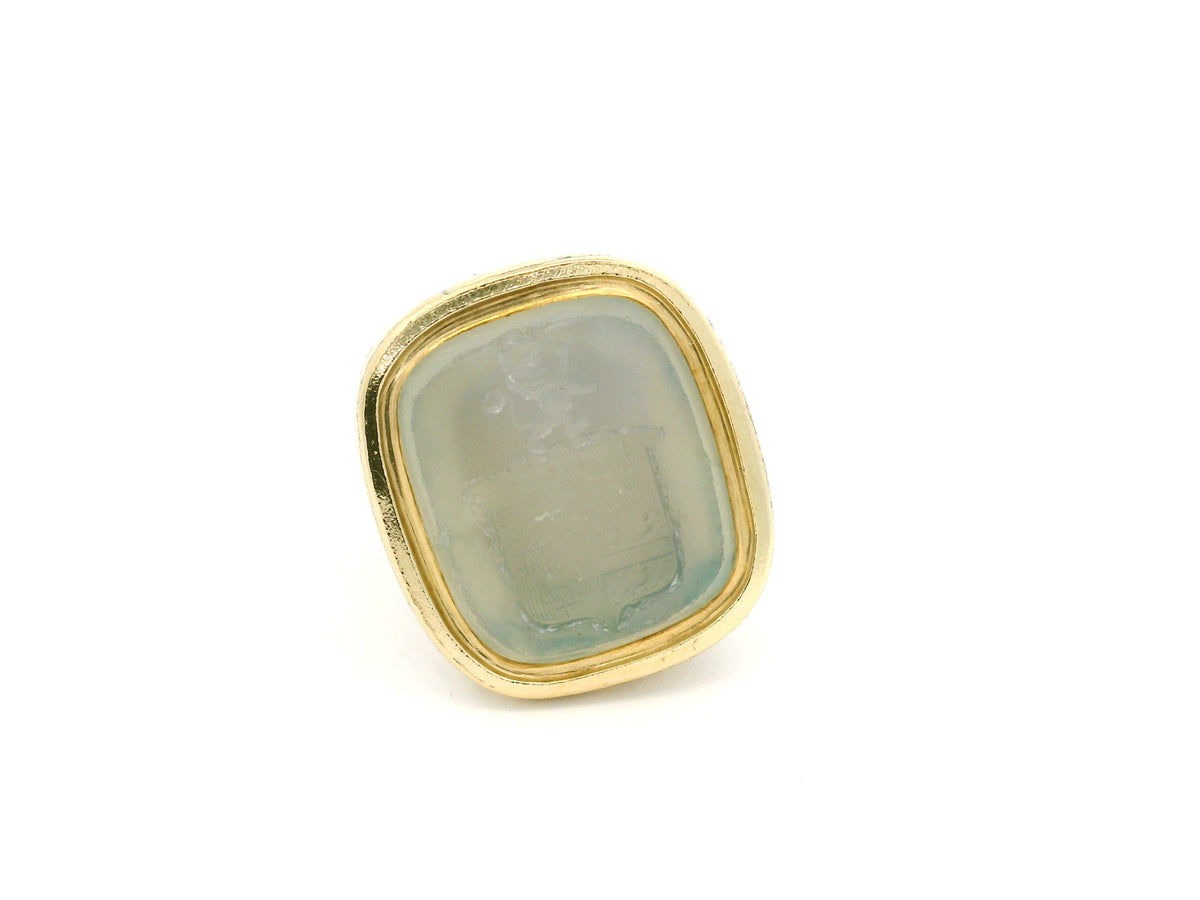 ANTIQUE EDWARDIAN AGATE INTAGLIO FOB SEAL PENDANT 15ct GOLD