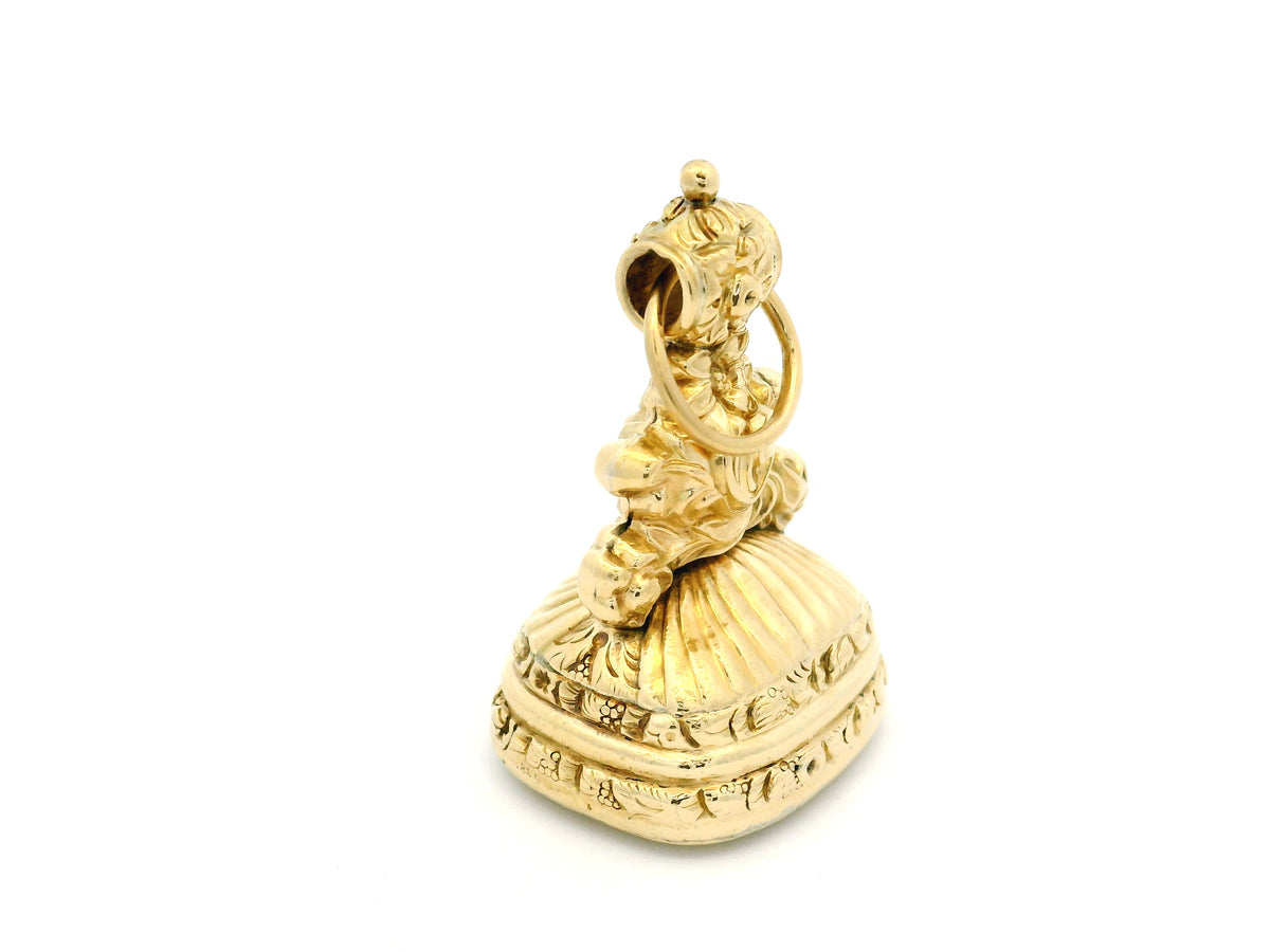 ANTIQUE EDWARDIAN AGATE INTAGLIO FOB SEAL PENDANT 15ct GOLD