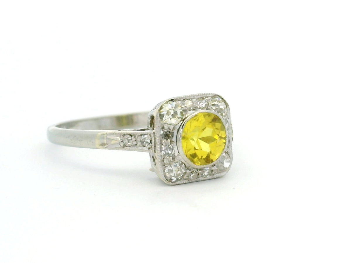 ART DECO c1920 YELLOW SAPPHIRE &amp; DIAMOND RING 18ct GOLD &amp; PLATINUM