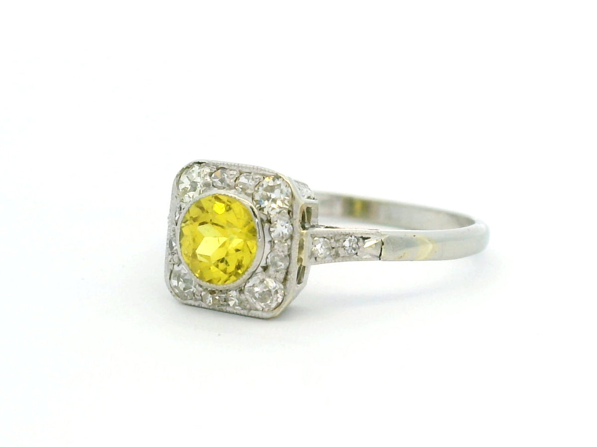 ART DECO c1920 YELLOW SAPPHIRE &amp; DIAMOND RING 18ct GOLD &amp; PLATINUM