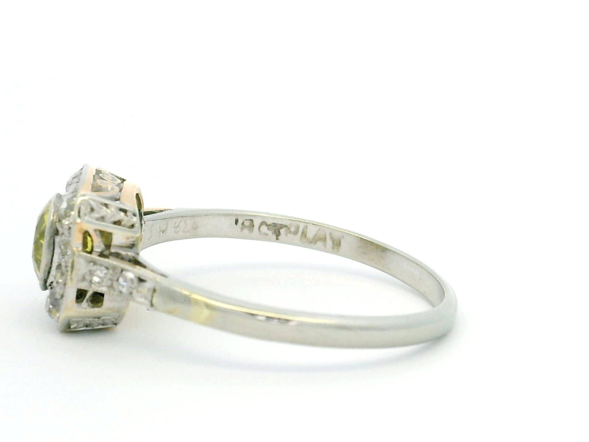 ART DECO c1920 YELLOW SAPPHIRE &amp; DIAMOND RING 18ct GOLD &amp; PLATINUM