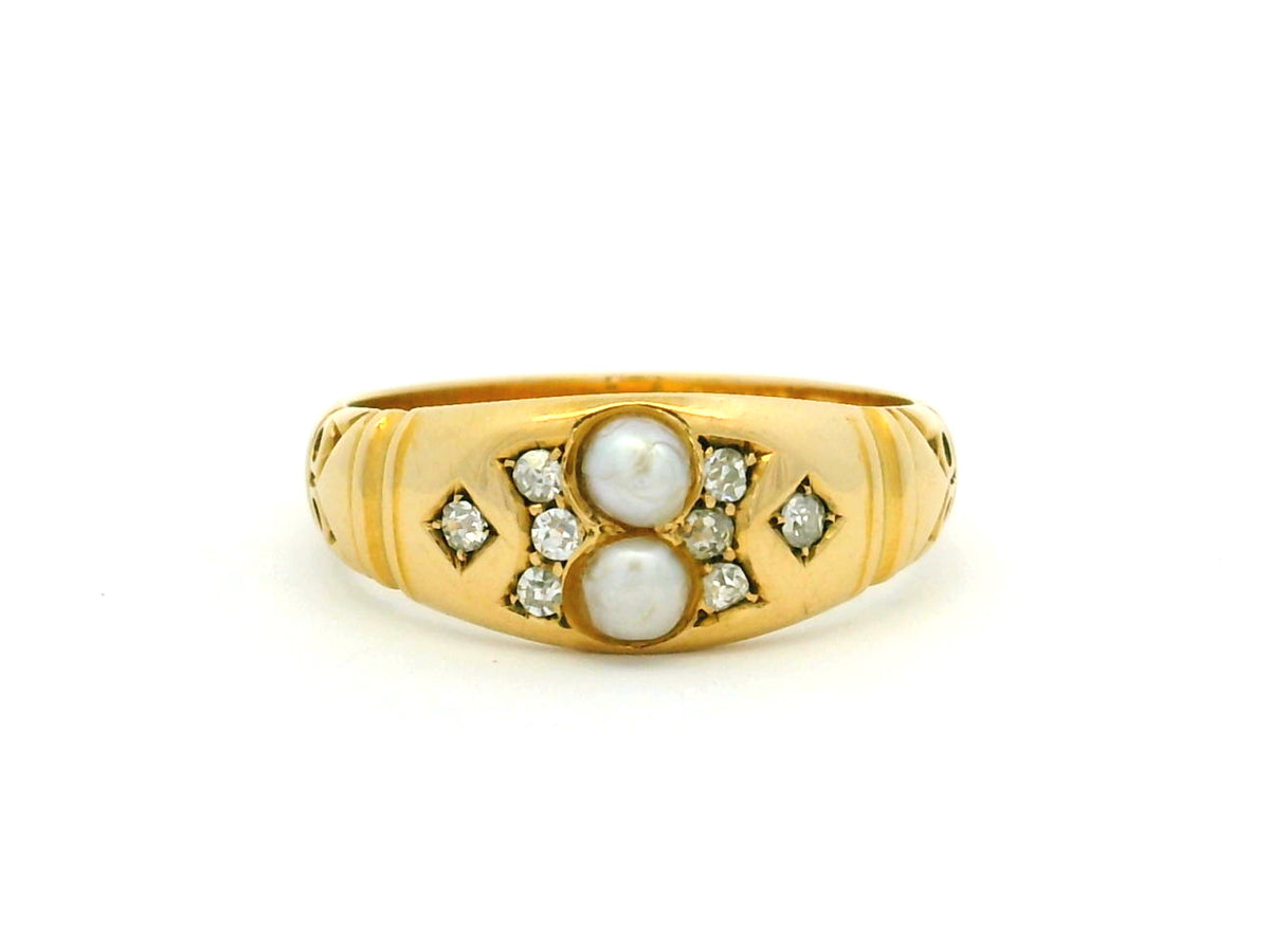 LATE VICTORIAN PEARL &amp; DIAMOND RING 18ct GOLD