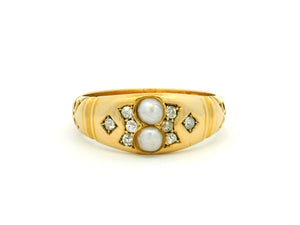 LATE VICTORIAN PEARL & DIAMOND RING 18ct GOLD