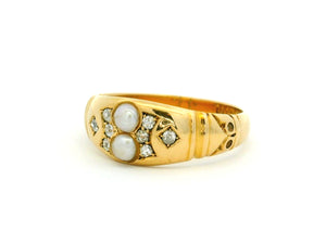 LATE VICTORIAN PEARL & DIAMOND RING 18ct GOLD