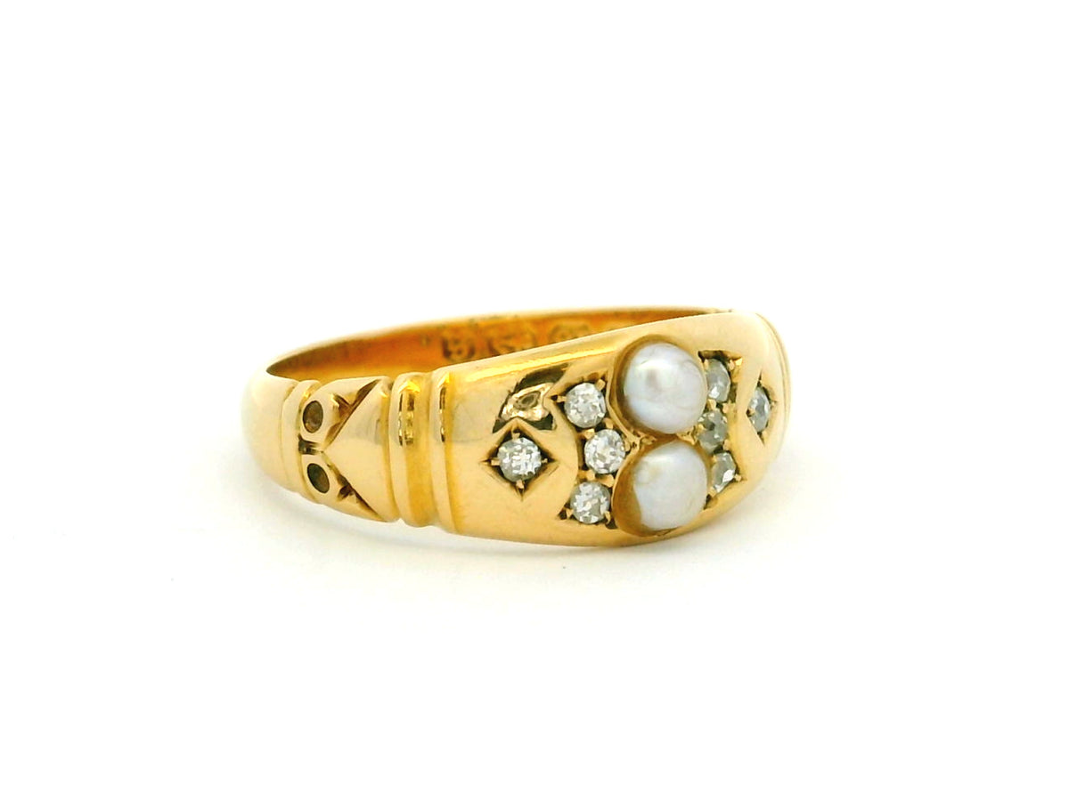 LATE VICTORIAN PEARL &amp; DIAMOND RING 18ct GOLD