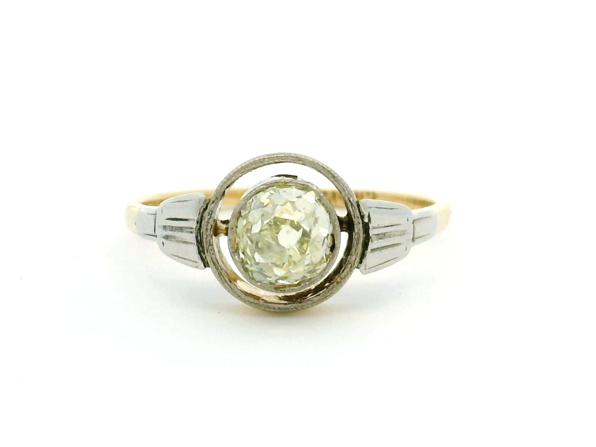 ANTIQUE .90ct OLD MINE CUT DIAMOND RING PALLADIUM &amp; 18ct GOLD