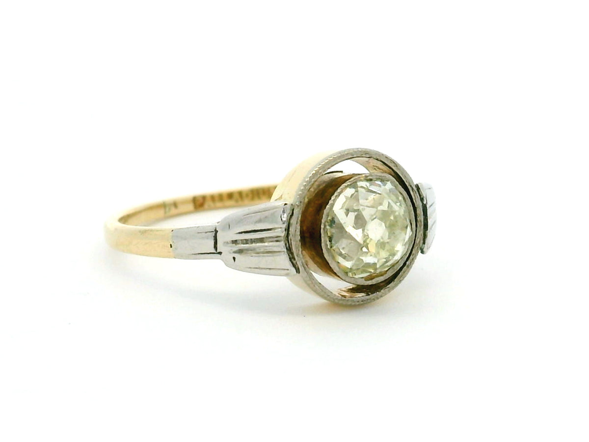 ANTIQUE .90ct OLD MINE CUT DIAMOND RING PALLADIUM &amp; 18ct GOLD