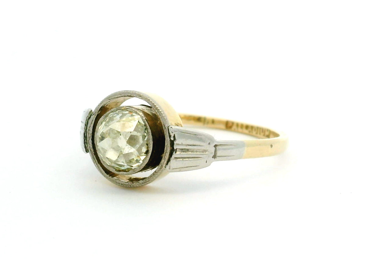 ANTIQUE .90ct OLD MINE CUT DIAMOND RING PALLADIUM &amp; 18ct GOLD