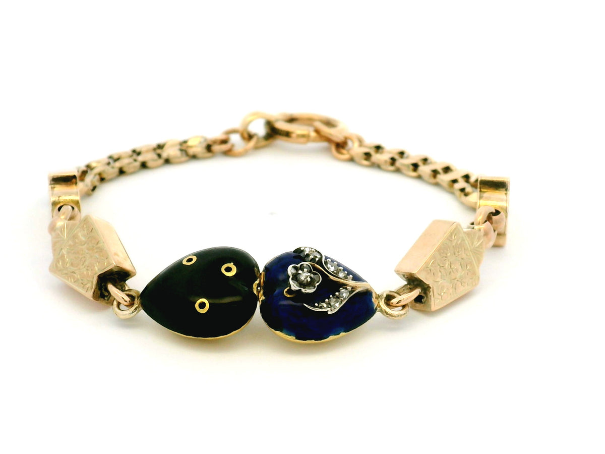 ANTIQUE VICTORIAN DIAMOND &amp; ENAMEL BRACLET 9ct GOLD
