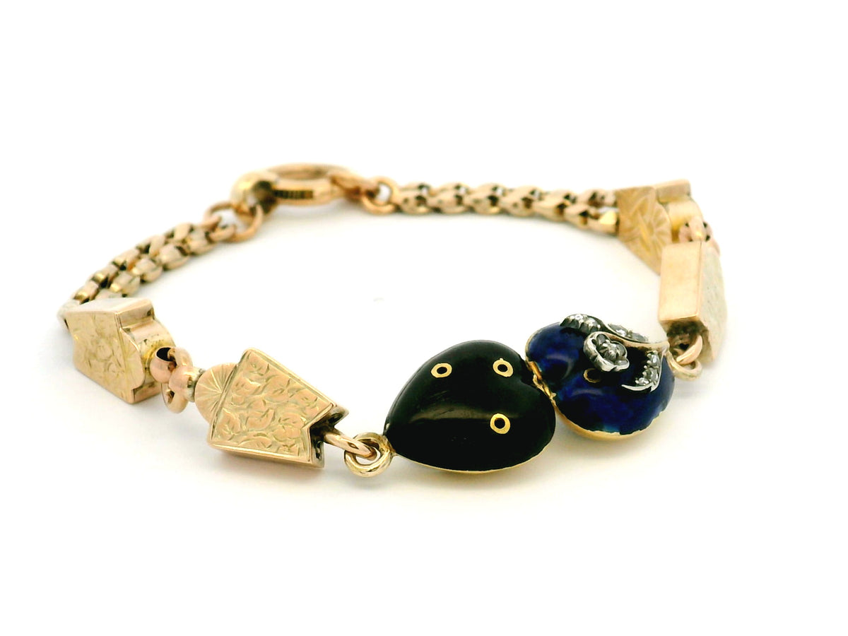 ANTIQUE VICTORIAN DIAMOND &amp; ENAMEL BRACLET 9ct GOLD