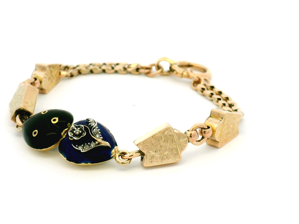 ANTIQUE VICTORIAN DIAMOND &amp; ENAMEL BRACLET 9ct GOLD