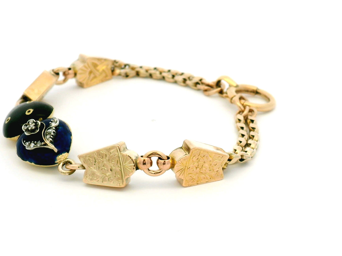 ANTIQUE VICTORIAN DIAMOND &amp; ENAMEL BRACLET 9ct GOLD