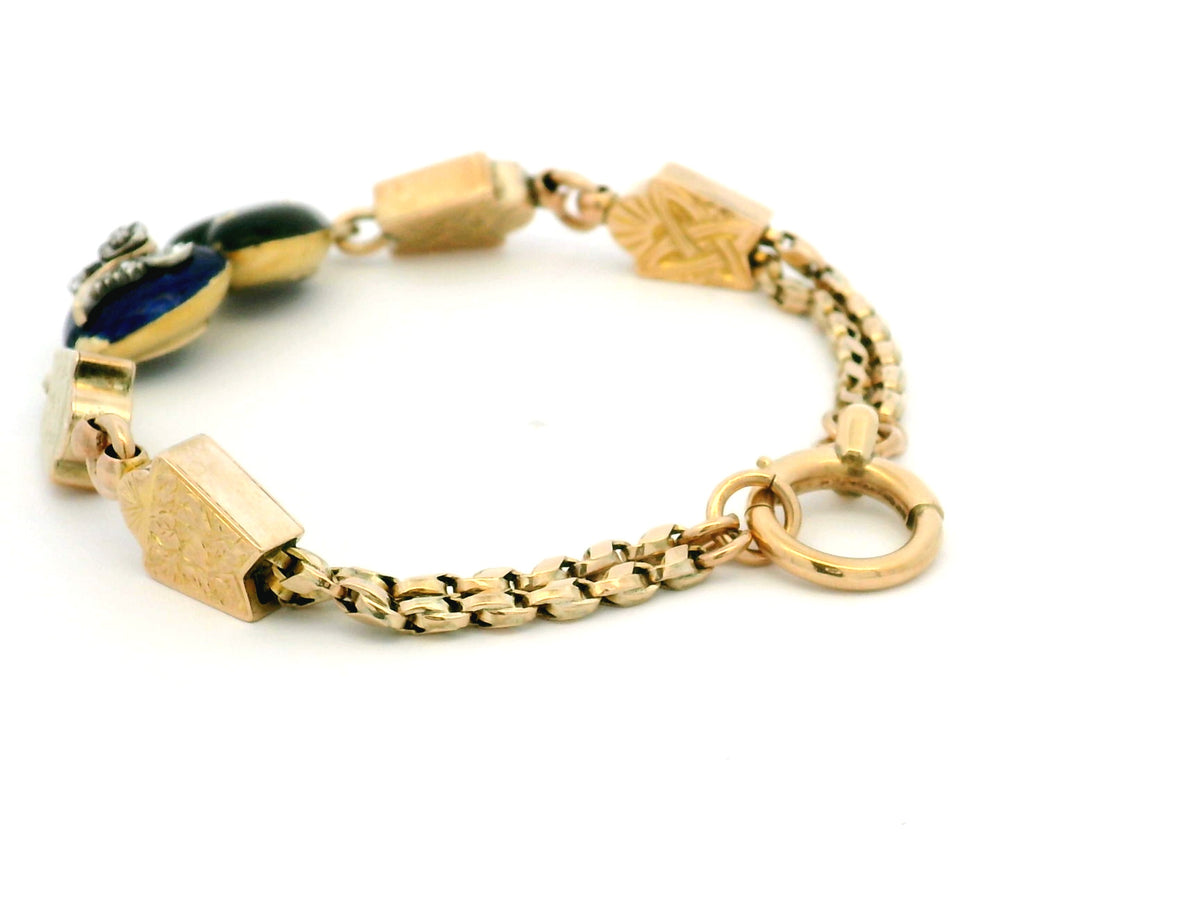 ANTIQUE VICTORIAN DIAMOND &amp; ENAMEL BRACLET 9ct GOLD