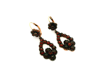 ANTIQUE EDWARDIAN BOHEMIAN GARNET EARRINGS TOMBAC & 14ct GOLD