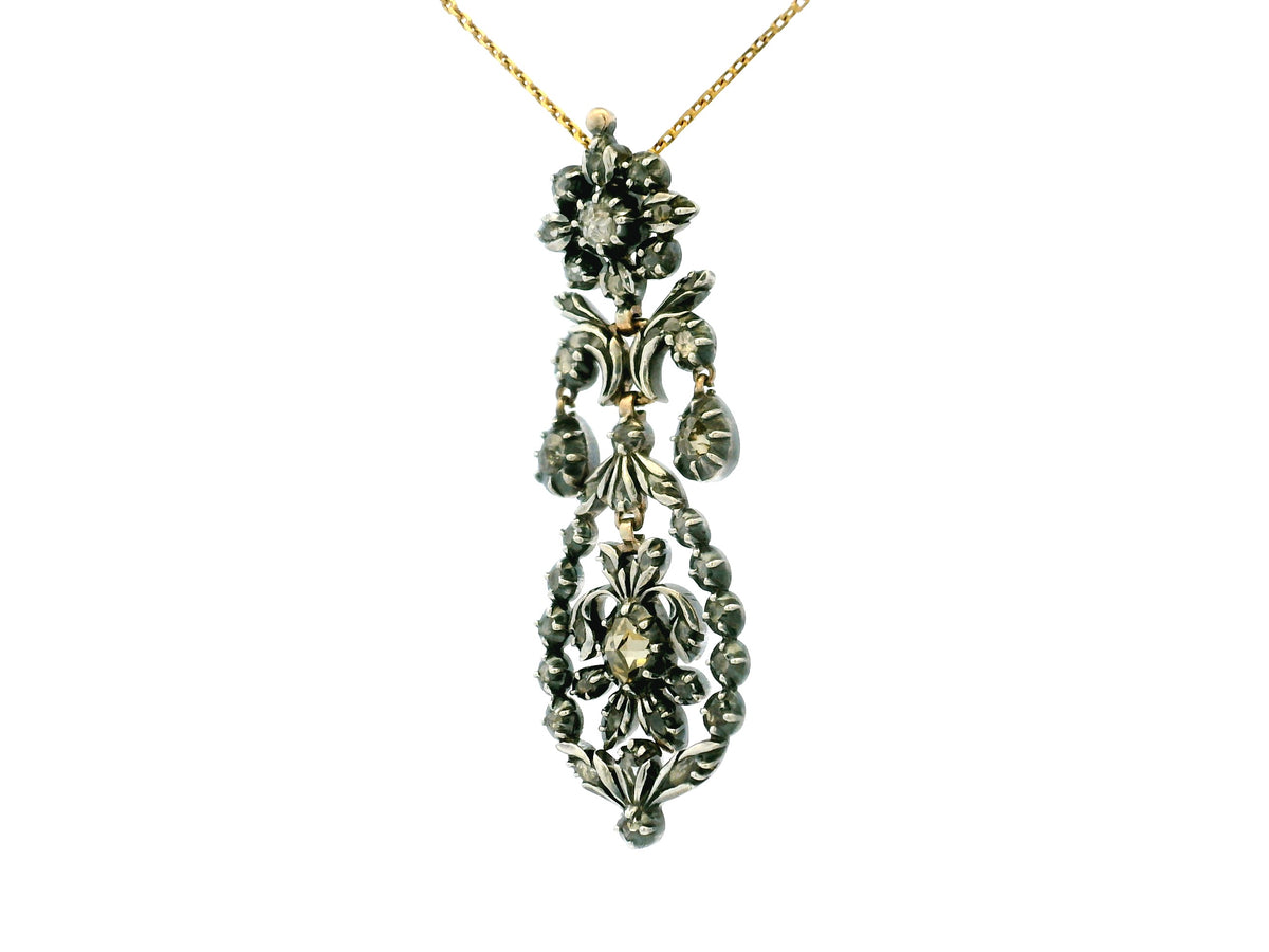 ANTIQUE GEORGIAN ROSE CUT DIAMOND PENDANT 12ct GOLD &amp; SILVER