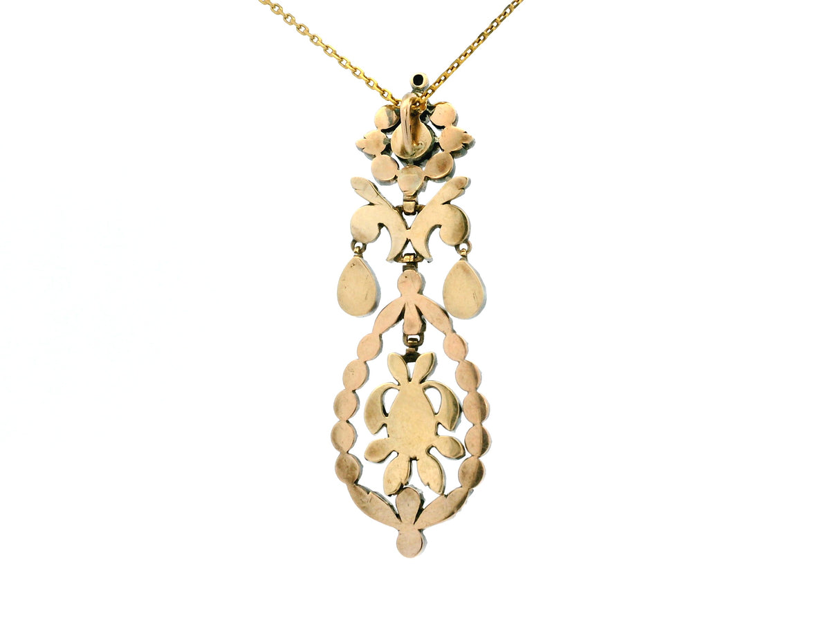 ANTIQUE GEORGIAN ROSE CUT DIAMOND PENDANT 12ct GOLD &amp; SILVER