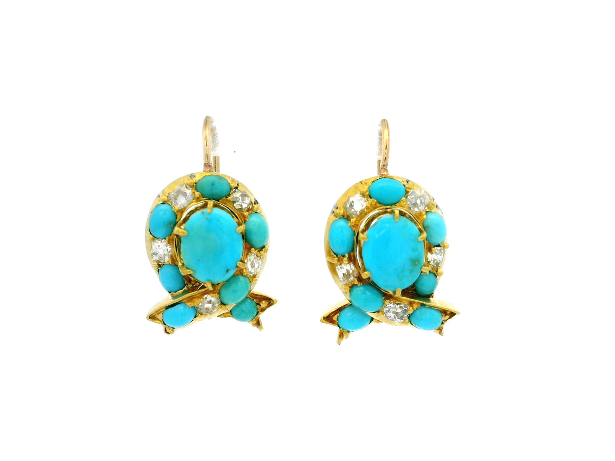 ANTIQUE VICTORIAN TURQUOISE &amp; DIAMOND EARRINGS 18ct GOLD