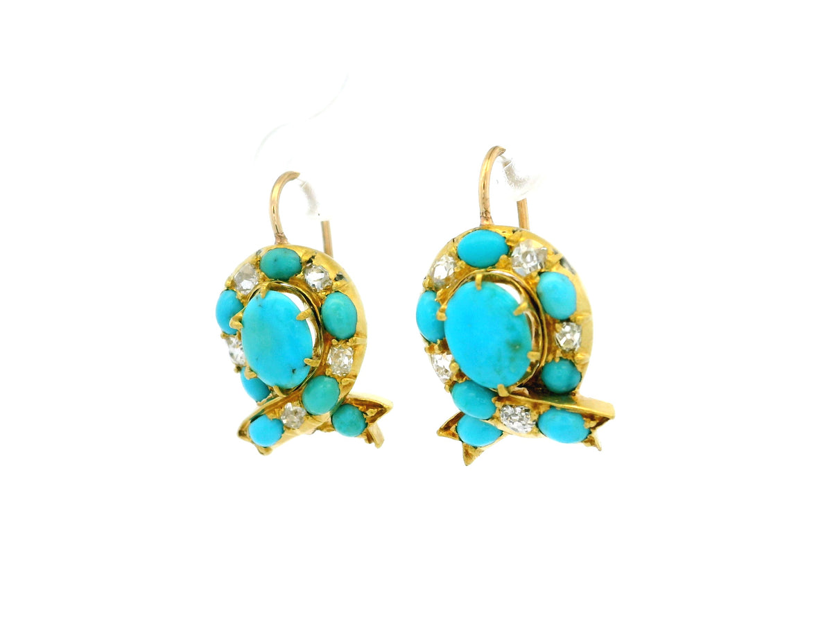ANTIQUE VICTORIAN TURQUOISE &amp; DIAMOND EARRINGS 18ct GOLD