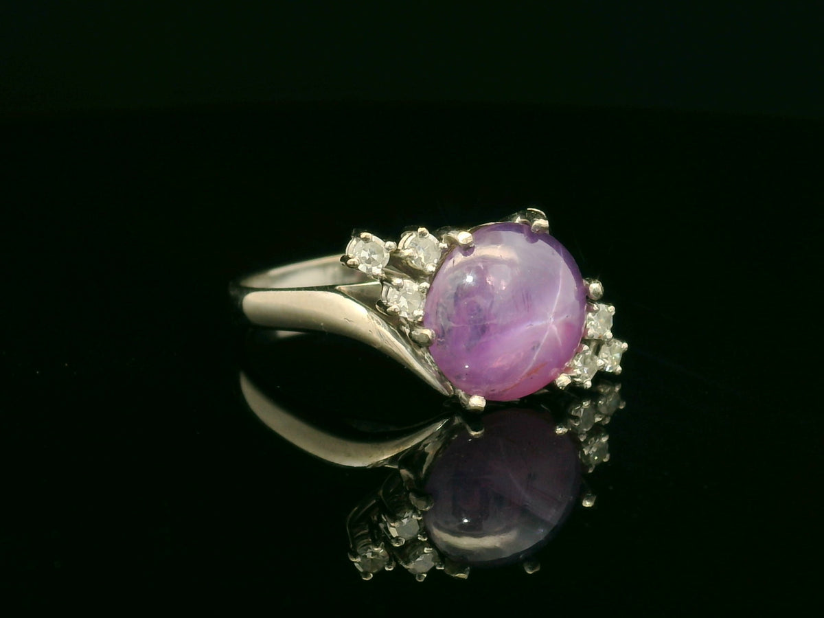 VINTAGE STAR SAPPHIRE &amp; DIAMOND RING 18ct GOLD