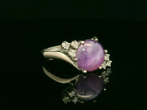 VINTAGE STAR SAPPHIRE & DIAMOND RING 18ct GOLD