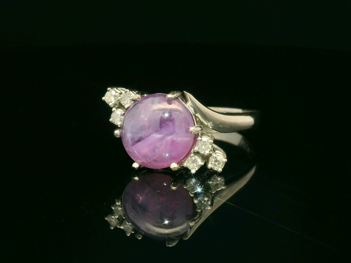 VINTAGE STAR SAPPHIRE &amp; DIAMOND RING 18ct GOLD
