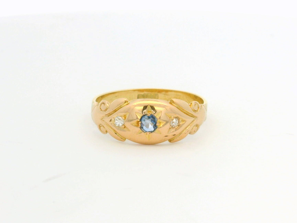 ANTIQUE EDWARDIAN SAPPHIRE &amp; DIAMOND RING 18ct GOLD