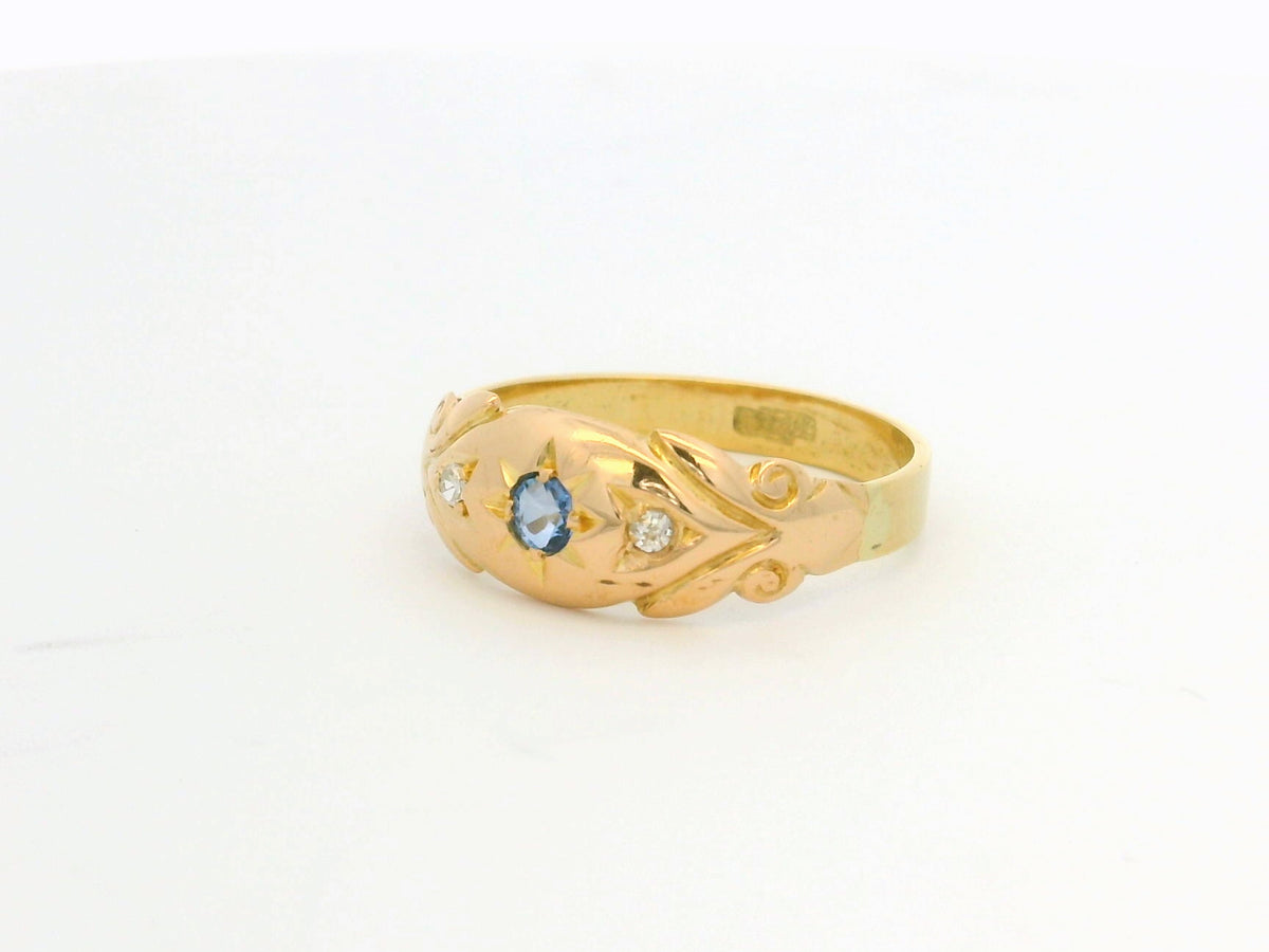 ANTIQUE EDWARDIAN SAPPHIRE &amp; DIAMOND RING 18ct GOLD