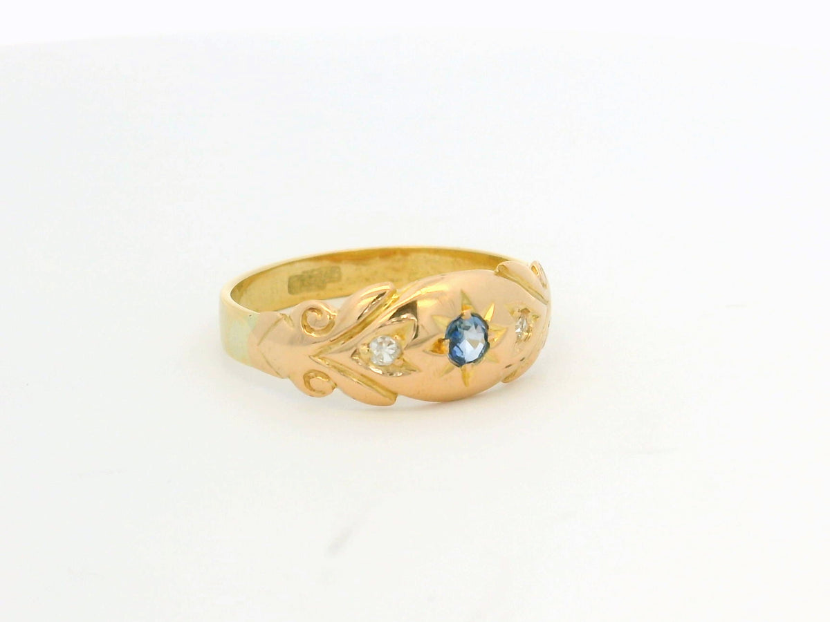 ANTIQUE EDWARDIAN SAPPHIRE &amp; DIAMOND RING 18ct GOLD