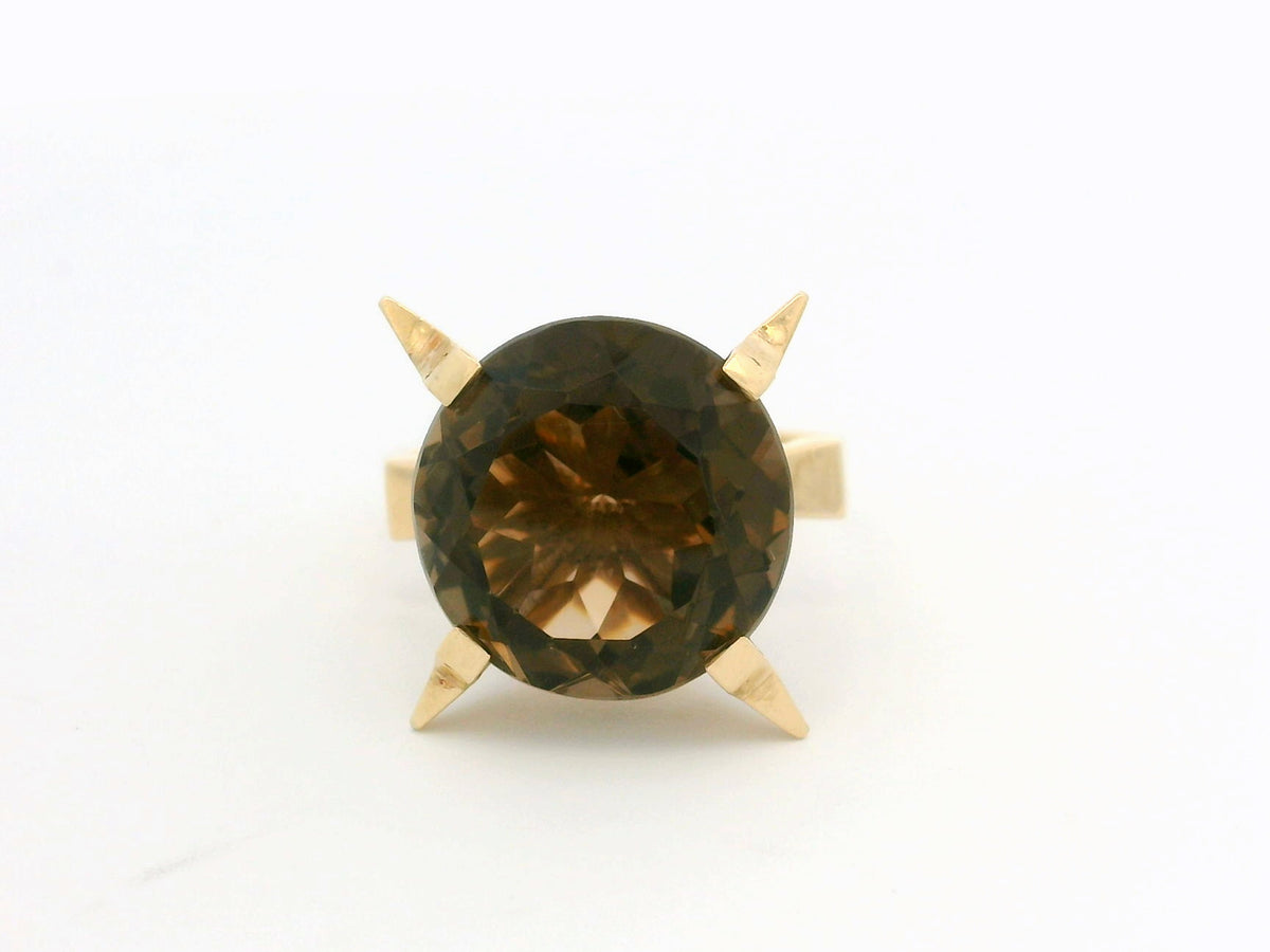 MID CENTURY SMOKY QUARTZ COCKTAIL RING 9ct GOLD