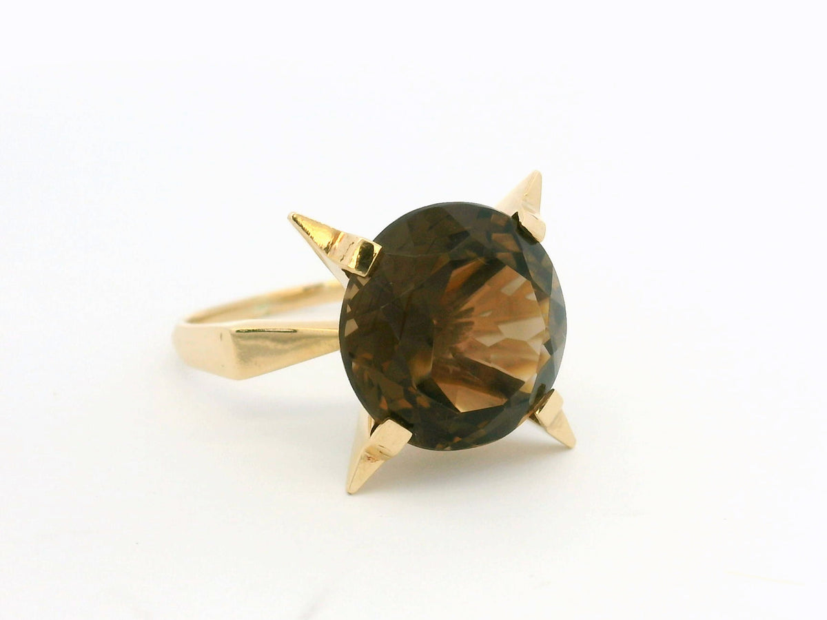MID CENTURY SMOKY QUARTZ COCKTAIL RING 9ct GOLD