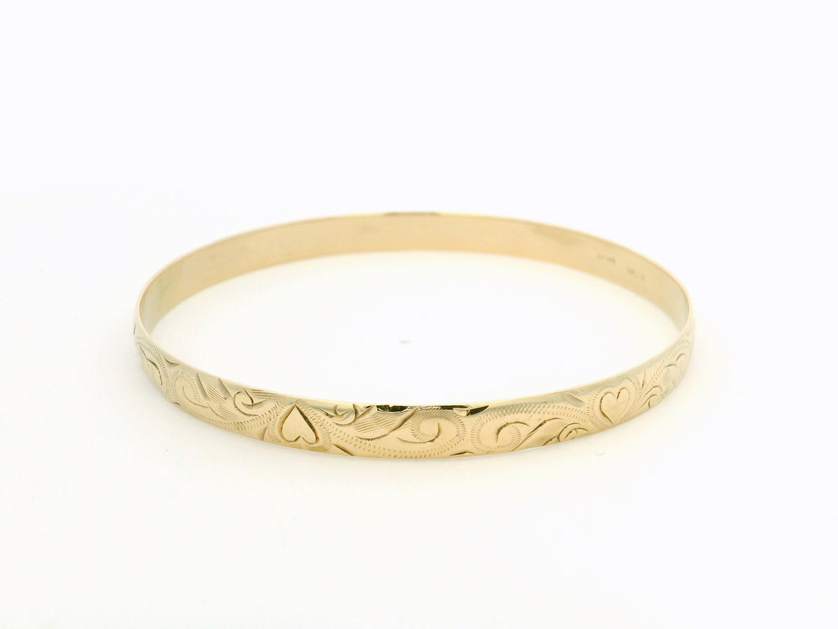 ANTIQUE ETCHED BANGLE 9ct GOLD