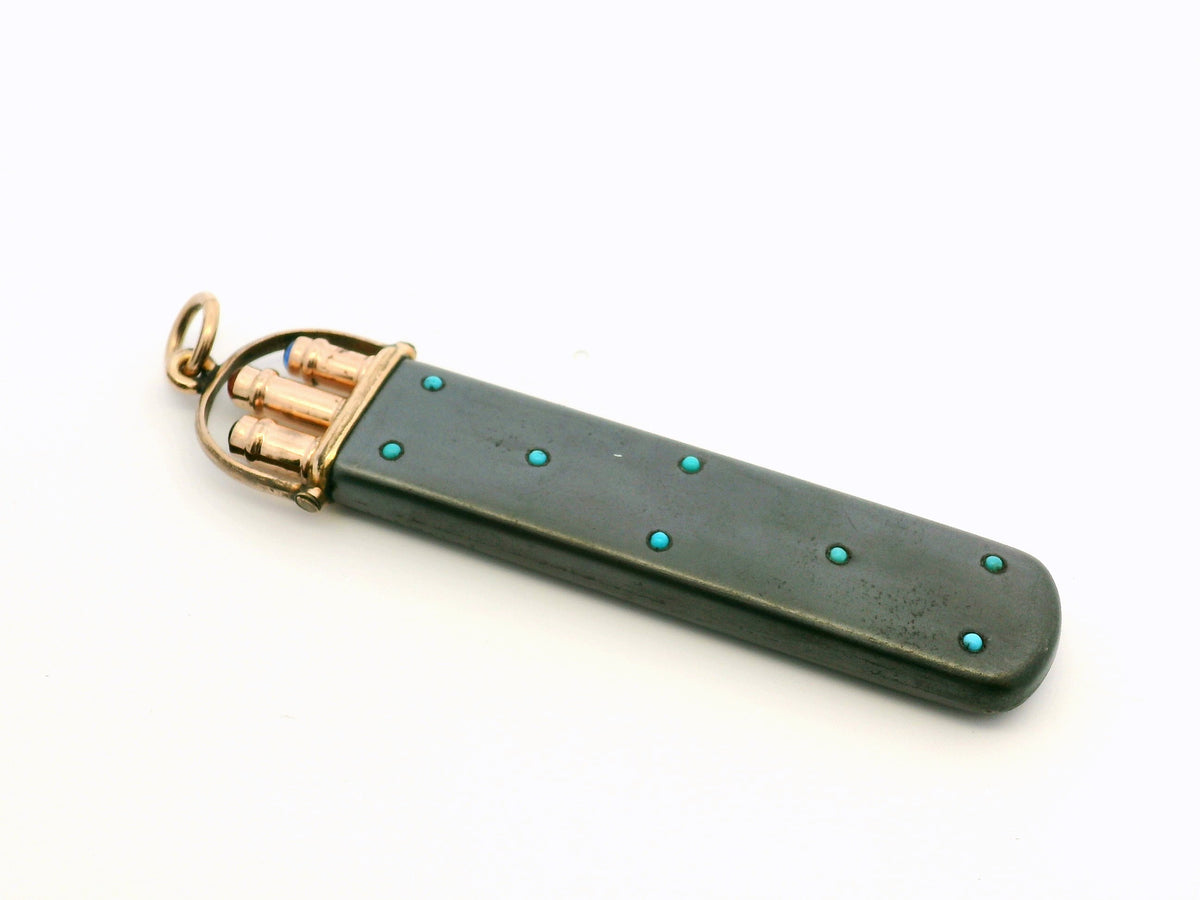 ANTIQUE ENAMEL GEM SET FOB PENCIL CASE