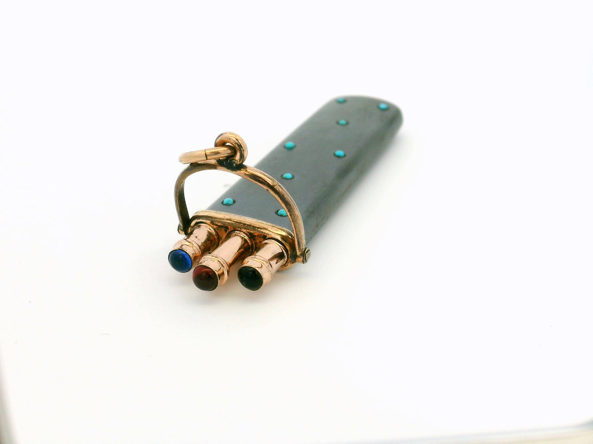 ANTIQUE ENAMEL GEM SET FOB PENCIL CASE