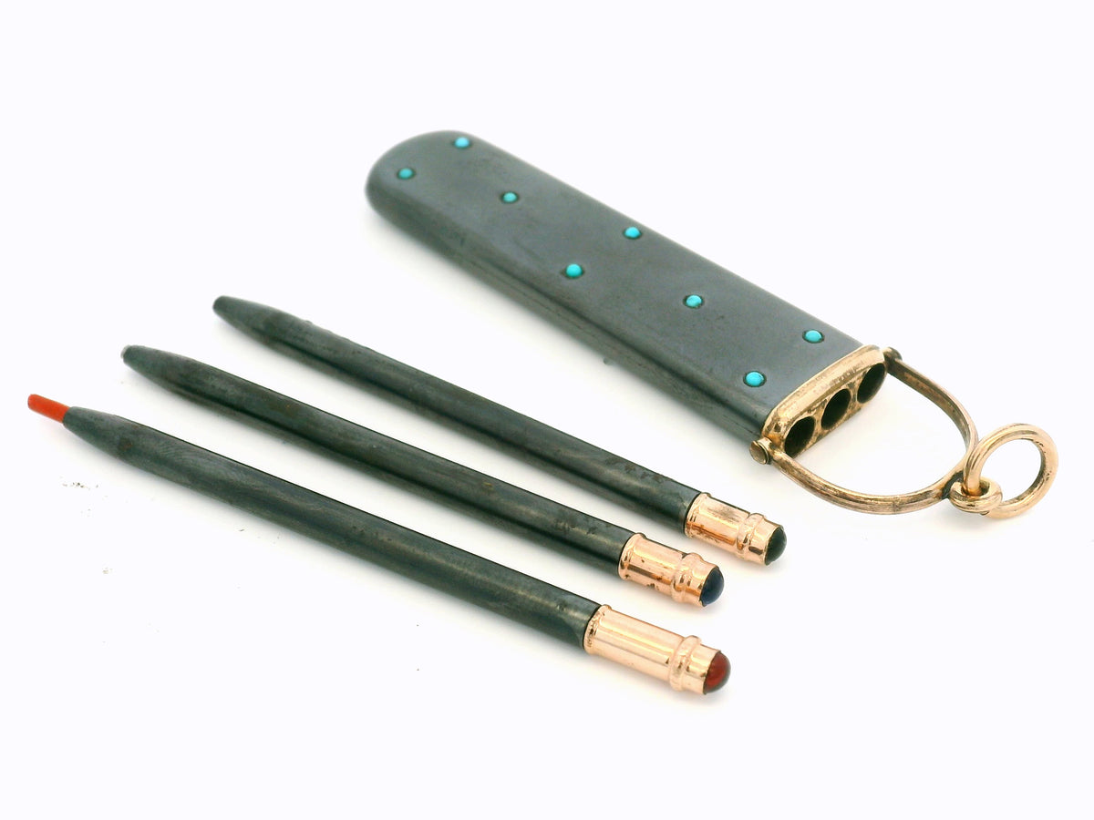 ANTIQUE ENAMEL GEM SET FOB PENCIL CASE