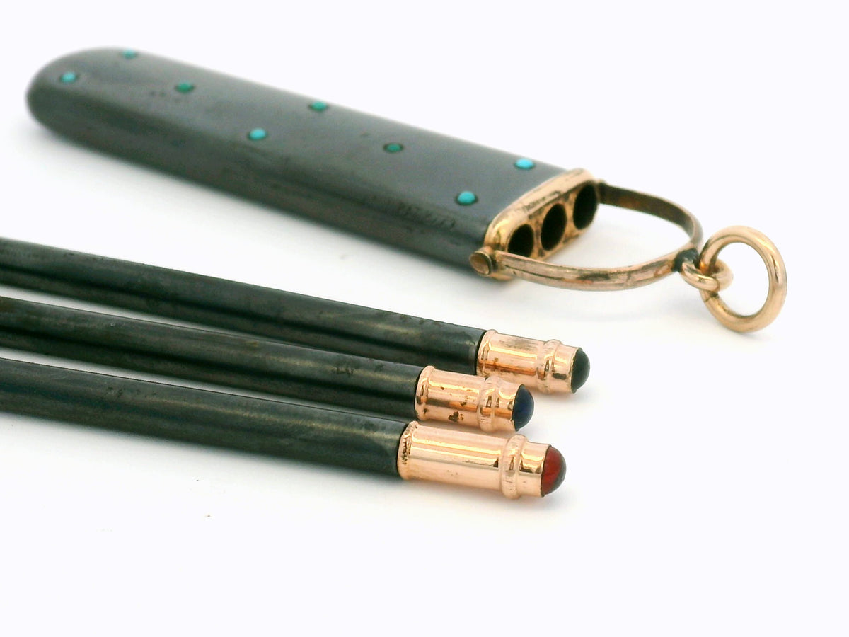 ANTIQUE ENAMEL GEM SET FOB PENCIL CASE