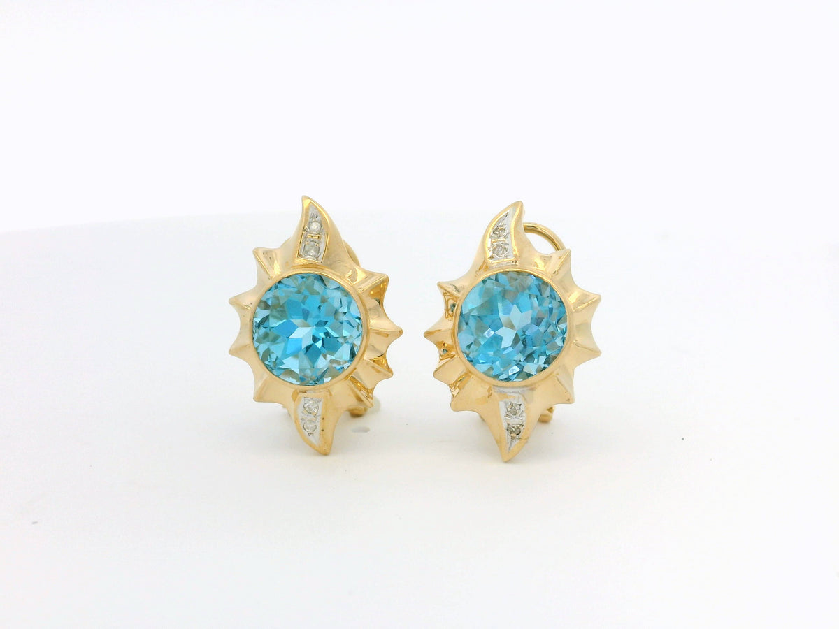 VINTAGE TOPAZ &amp; DIAMOND EARRINGS 14ct GOLD
