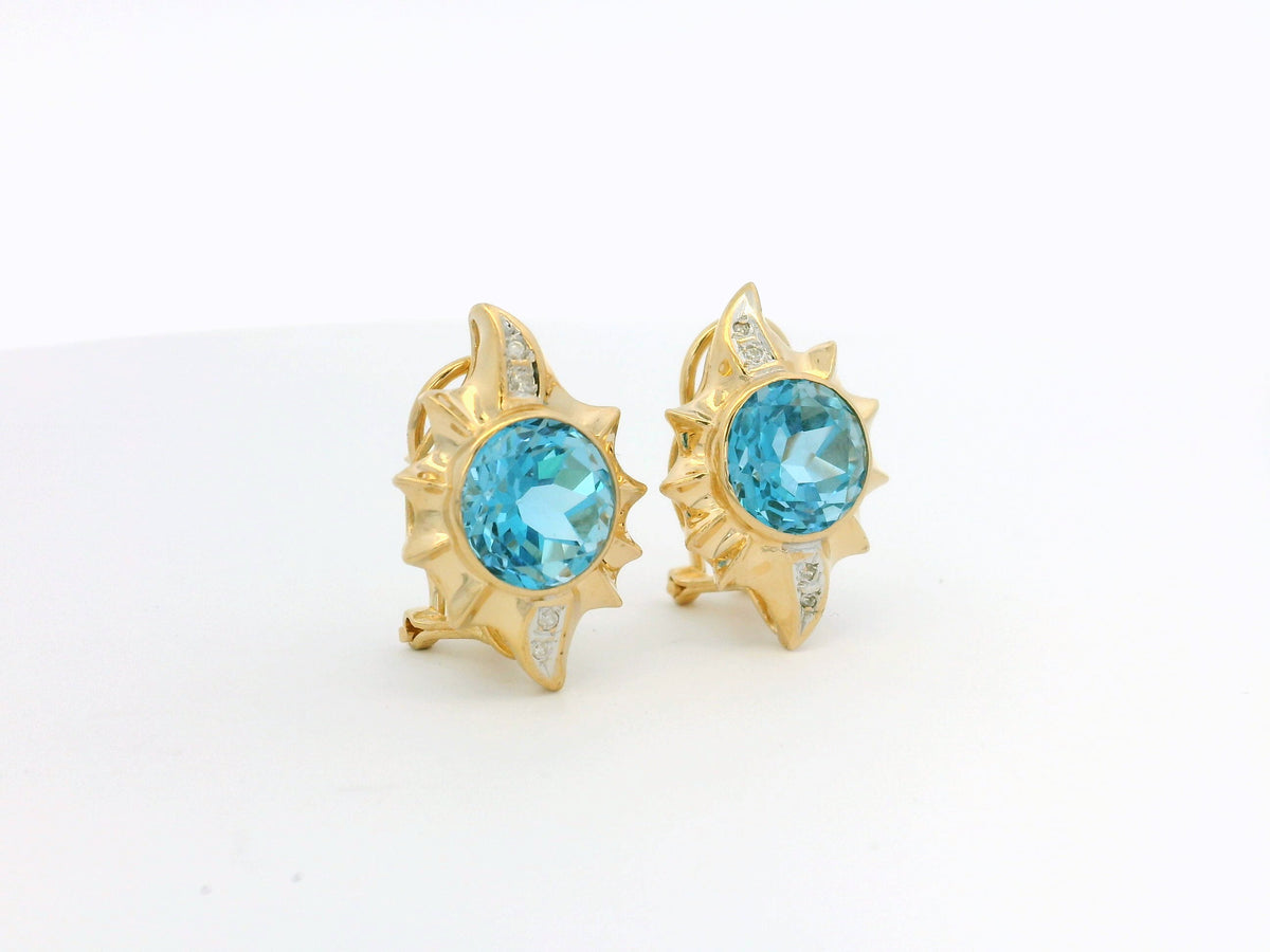 VINTAGE TOPAZ &amp; DIAMOND EARRINGS 14ct GOLD