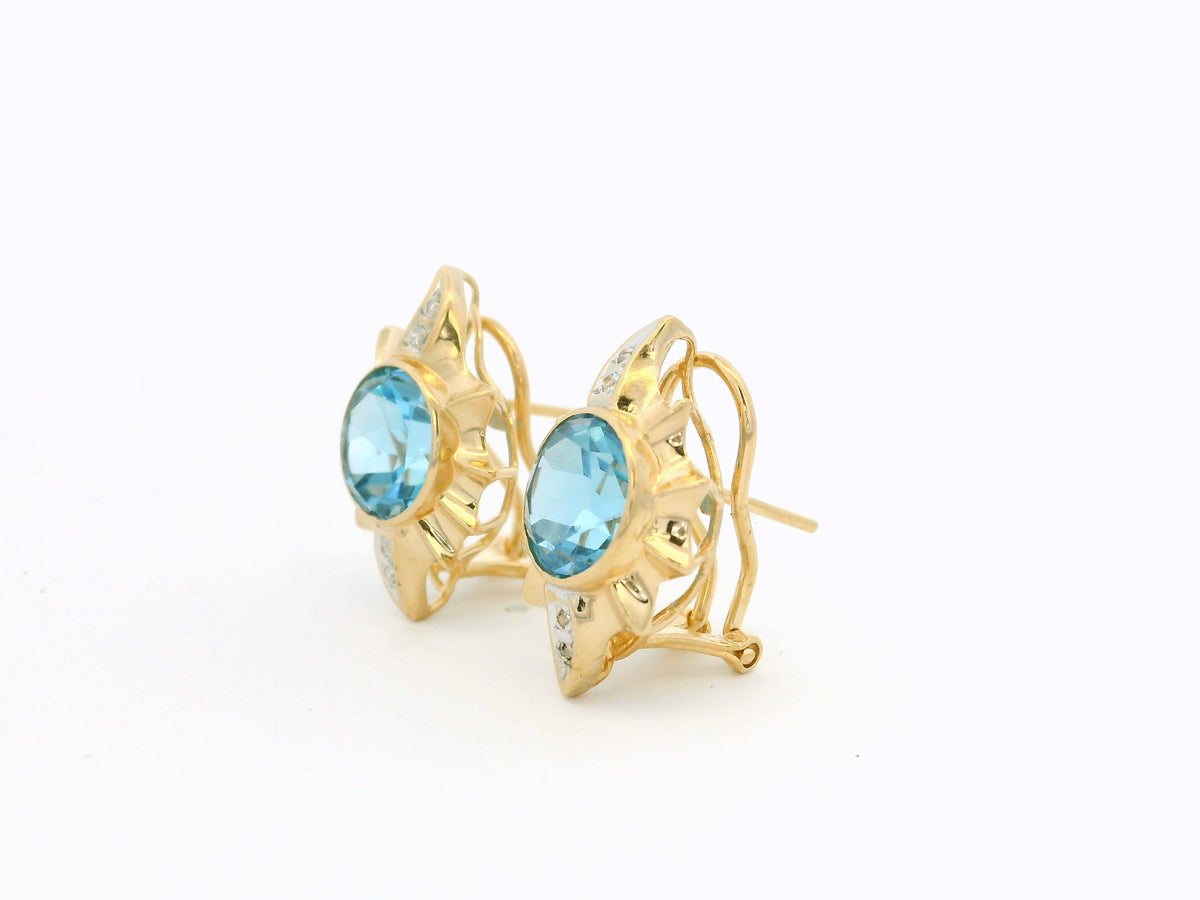 VINTAGE TOPAZ &amp; DIAMOND EARRINGS 14ct GOLD