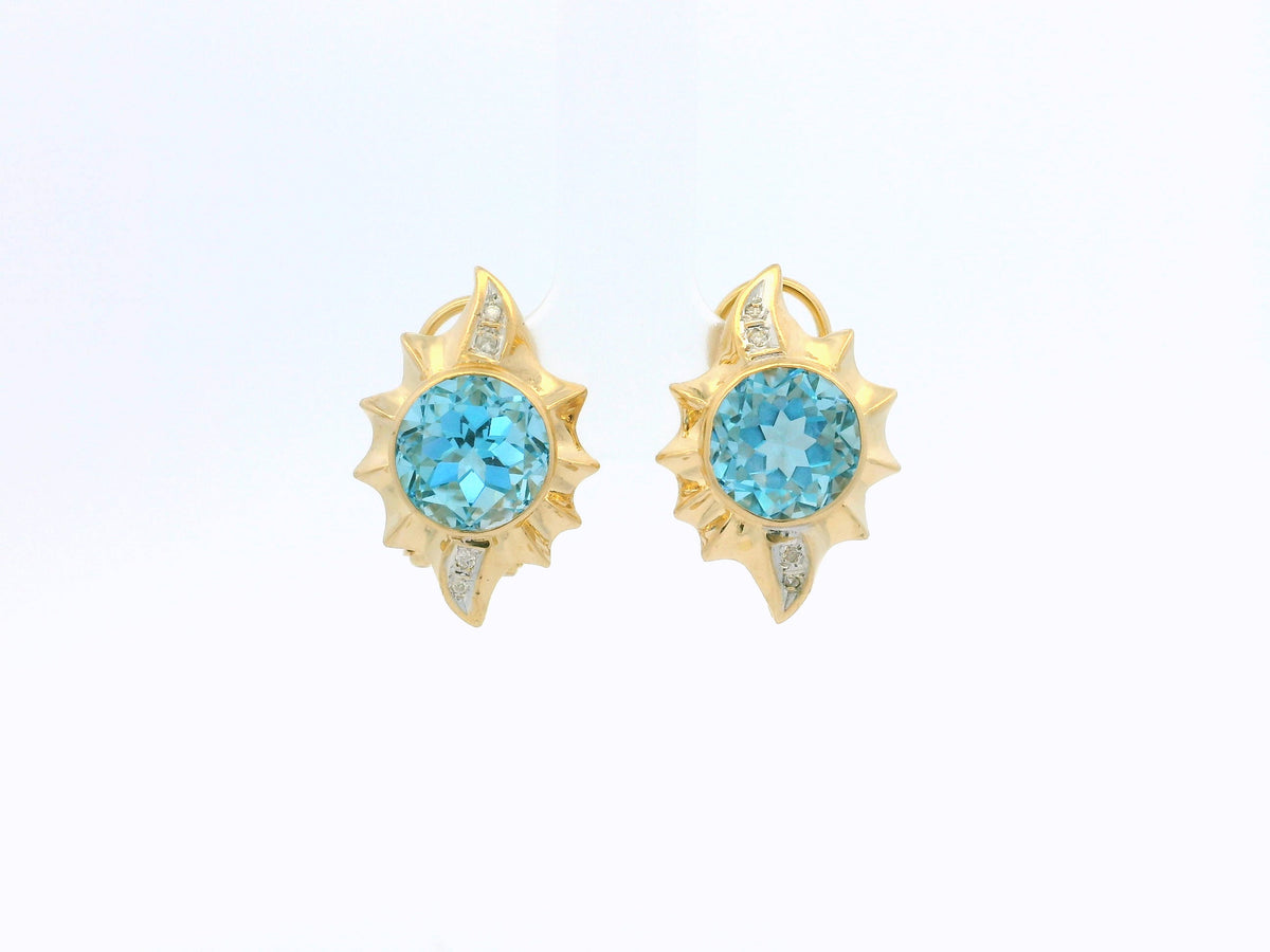 VINTAGE TOPAZ &amp; DIAMOND EARRINGS 14ct GOLD