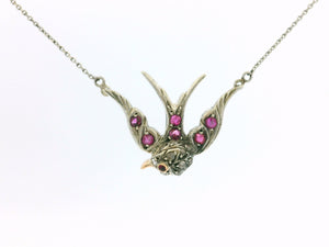 ANTIQUE RUBY & DIAMOND SWALLOW NECKLACE PLATINUM, 9ct GOLD & SILVER