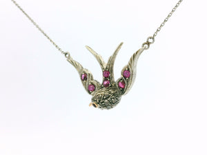 ANTIQUE RUBY & DIAMOND SWALLOW NECKLACE PLATINUM, 9ct GOLD & SILVER