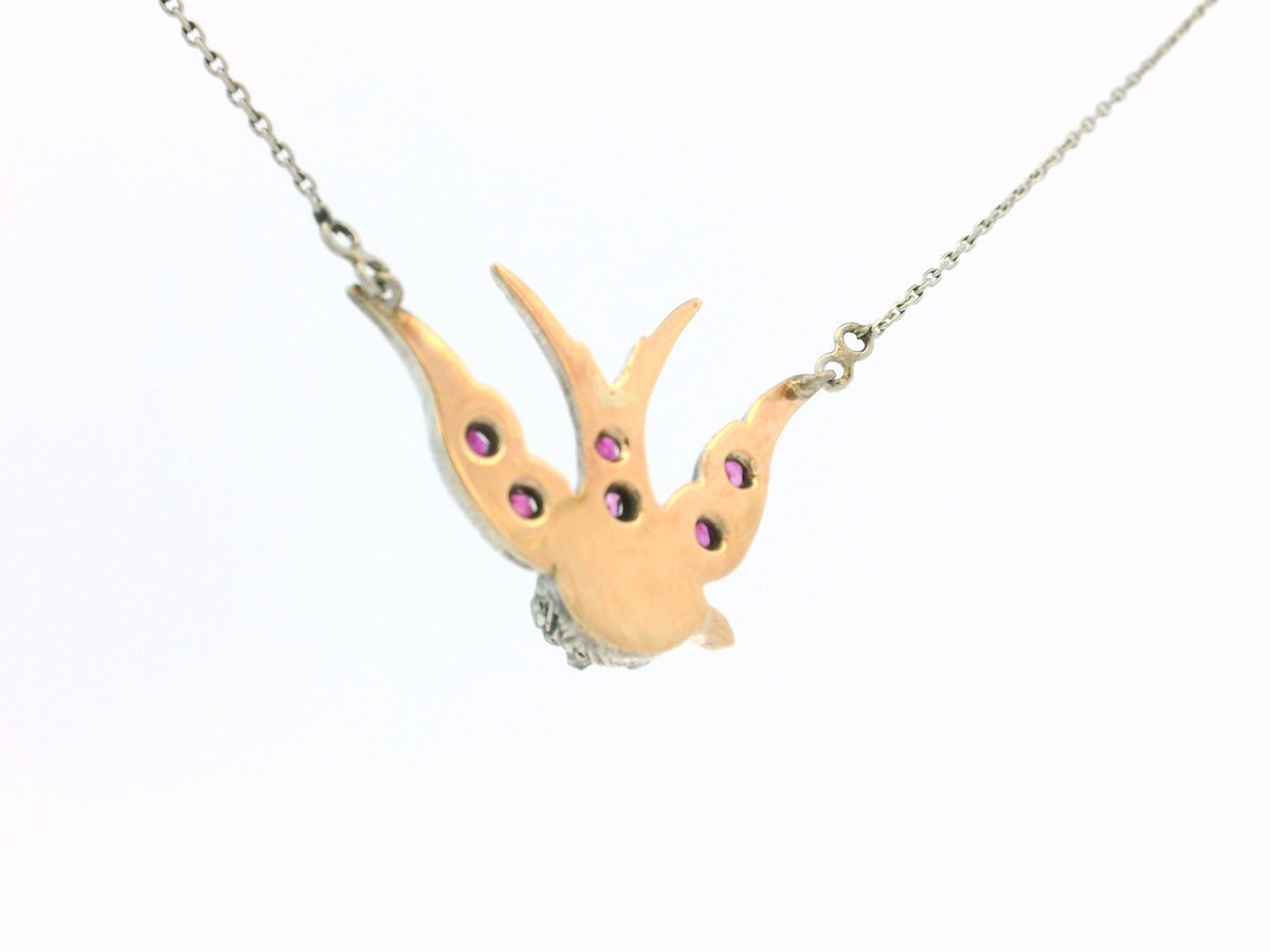 ANTIQUE RUBY &amp; DIAMOND SWALLOW NECKLACE PLATINUM, 9ct GOLD &amp; SILVER