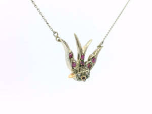 ANTIQUE RUBY & DIAMOND SWALLOW NECKLACE PLATINUM, 9ct GOLD & SILVER
