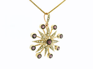 ANTIQUE PURPLE PASTE & SEED PEARL CELESTIAL STAR PENDANT 9ct GOLD